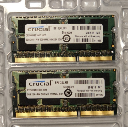 2xcrucial pc3 8500 - 2gb, so-dimm